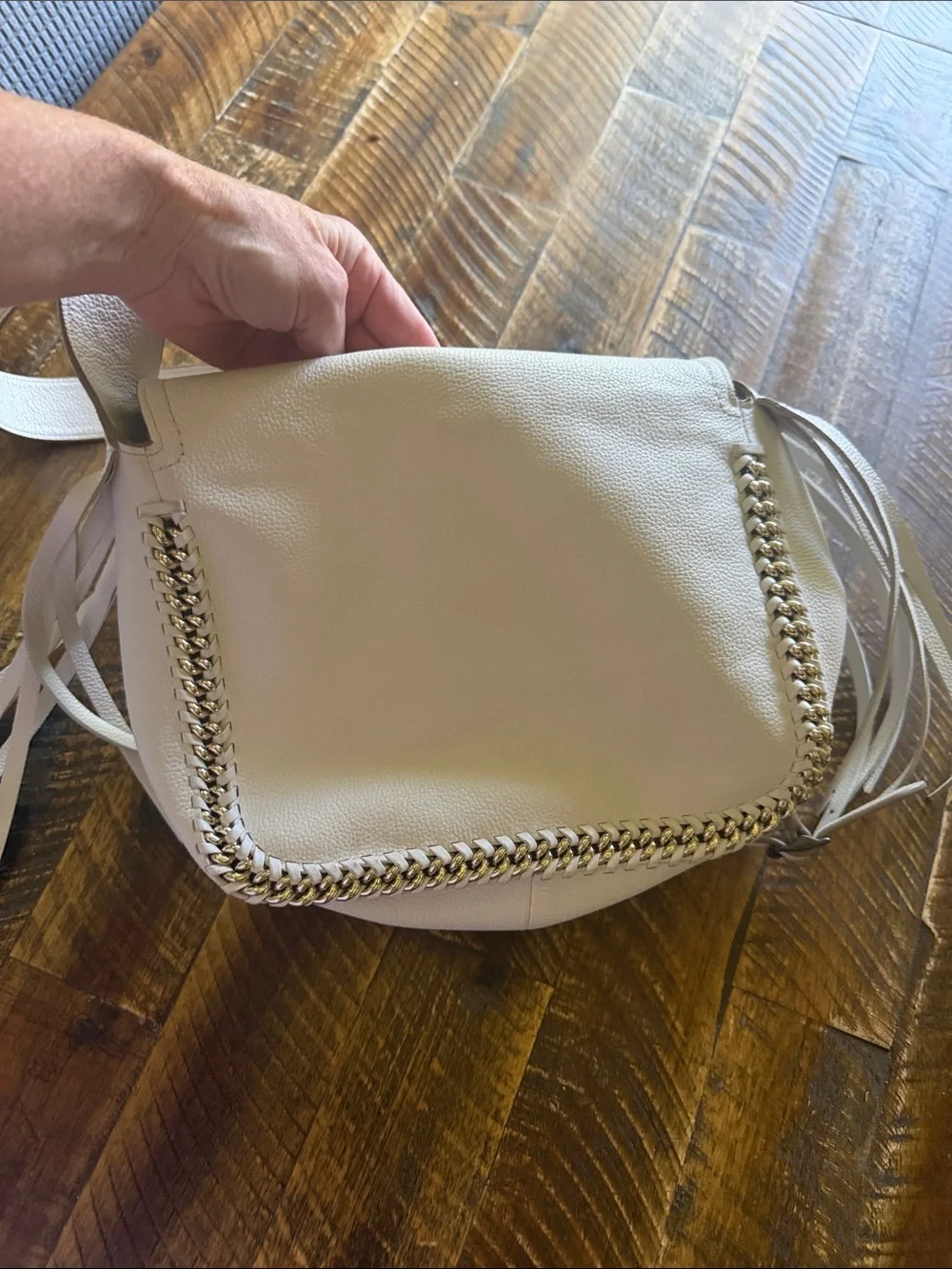Coach White Leather Dakota Crossbody Bag with Fringe and Chain Trim - Picture 16 of 16